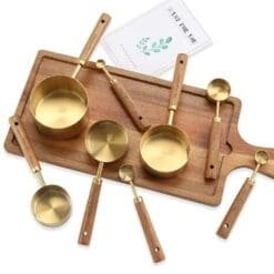 Alternative view of Set de 8 cuillères doseuses en bois et acier doré